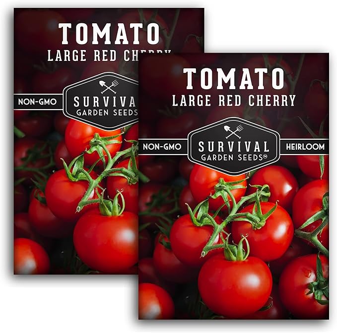 Survival Garden Seeds - Large Red Cherry Tomato Seed for Planting - 2 Packets with Instructions to Plant and Grow Tomatoes in Your Home Vegetable Garden - Non-GMO Heirloom Variety