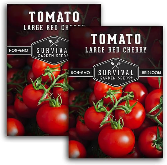 Survival Garden Seeds - Large Red Cherry Tomato Seed for Planting - 2 Packets with Instructions to Plant and Grow Tomatoes in Your Home Vegetable Garden - Non-GMO Heirloom Variety