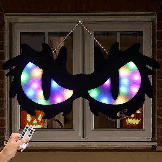 Halloween Decorations Spooky Eyes Lights - 21 Inch Large Wooden Window Eye Lights with 8 Color Modes for Halloween Decor Indoor Home,Wall,Window,Trees (Style - C)