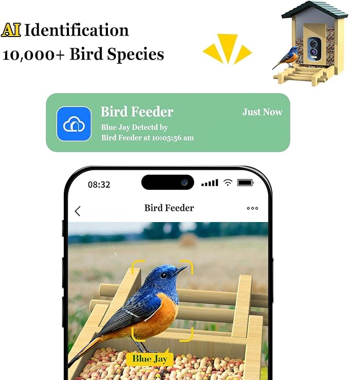 Bird Feeder with Camera, Upgraded Smart Birdhouse Al Identify for 10000 Plus Species, Auto Capture & Real-time Notifications, Ideal Gift for Bird Lovers