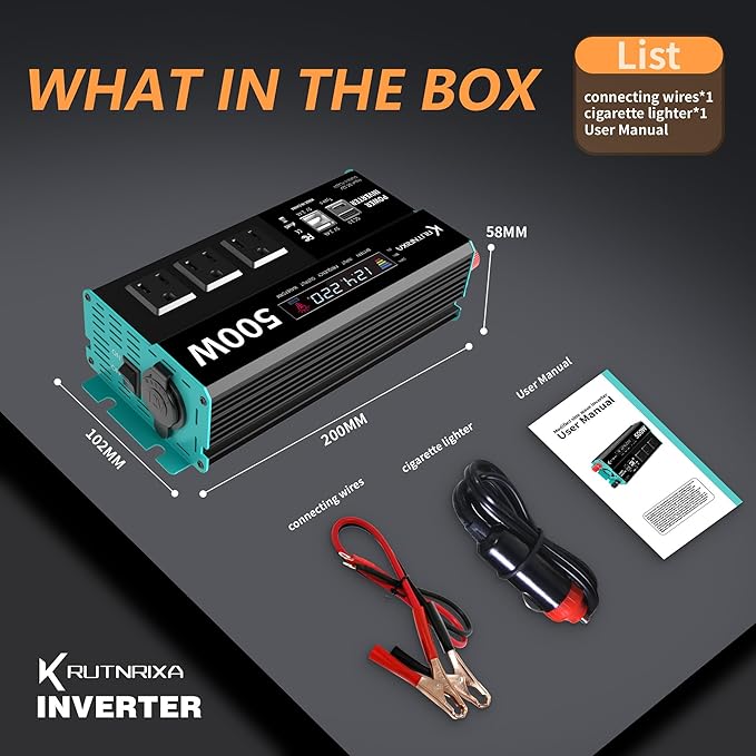 Power Inverters 12V DC to 110V AC Converter for Vehicles USB-C/PD 25W Fast Charging Ports Car Charger Adapter with a Cigarette Lighter Ports Plug Outlet (Modified sine wave-500W)