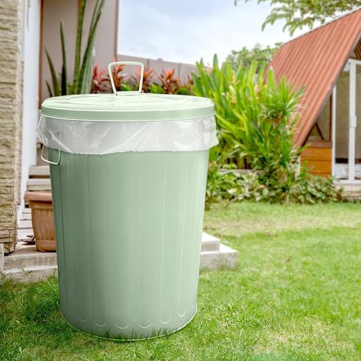 Plexon Large Metal Trash Can with Lid 20 Gallon, Decorative Outdoor Trash Can Heavy Duty Galvanized Metal Bucket with Lid for Garage Workshop Ash Storage Farmhouse, Green 2 Pack