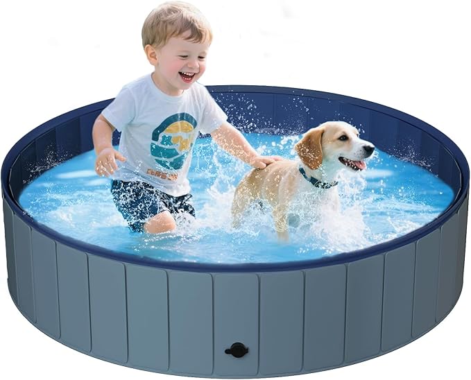 UCCY Foldable Dog Pool for Large Dogs Hard Plastic Kiddie Swimming Pool Non-Slip Portable Dog Bathtubs Collapsible Multi-Use Whelping Box Ball Pit Outdoor Pool for Backyard Duck Pond Grey L-48"x12"