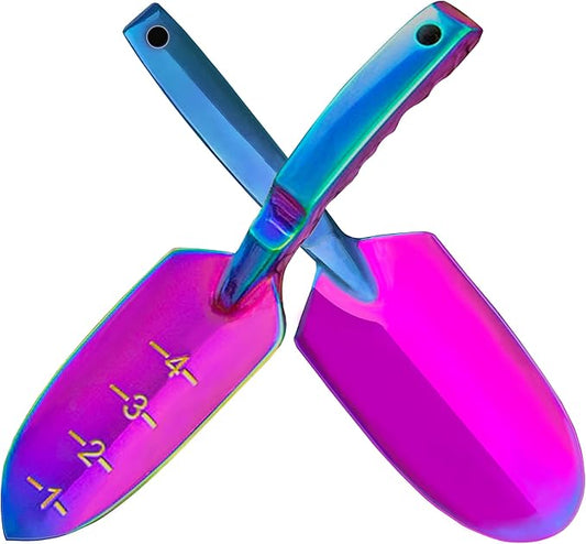 Garden Shovels - 2 Pack Gardening Tools, Heavy Duty Garden Trowels, High Strength Alloy Steel for Soil Digging Planting Transplanting Weeding - Solid Metal Handle, Colorful