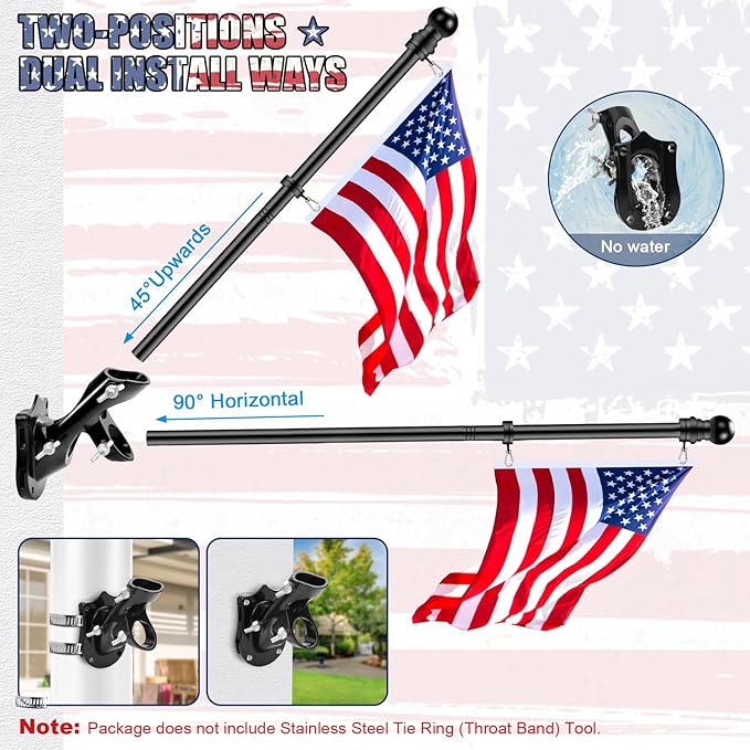 REERON Flag Pole Kit for House, 6 FT Stainless Steel Spinning Flag Pole, 1" Rustproof Porch Flagpole with 360° Metal Anti-wrap Flagpole Rings & 2-Position Bracket for Outdoor Home Sport for 3x5 Flags