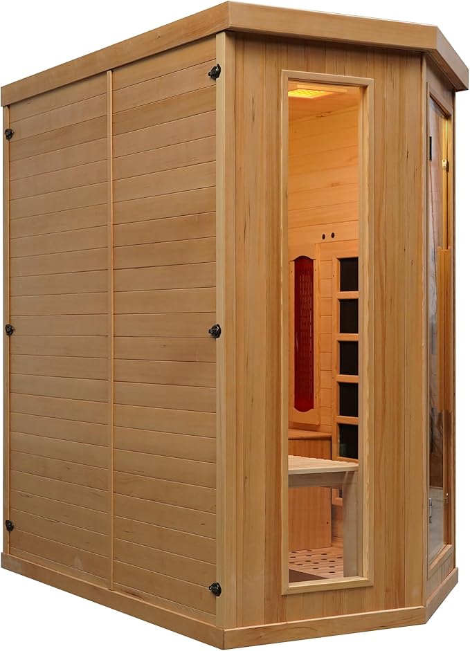 ZONEMEL Infrared Sauna Room with Recliner, 1 or 2 Person Home Sauna, 220V, 2300W, 4 Heating Tubes & Panels, Bluetooth, 4 Carbon Crystal Heating Panel, 7-Color Light, Oxygen Bar
