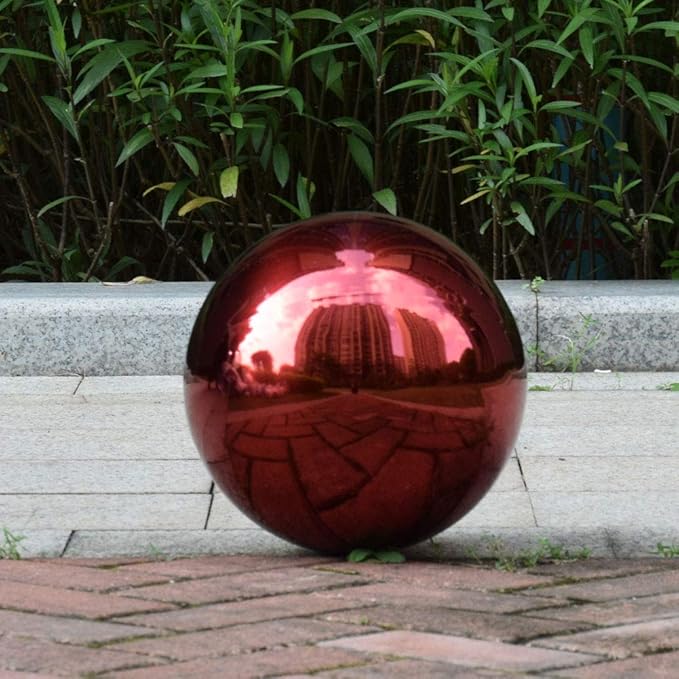 12inch Diameter Red Gazing Ball,Red Stainless Steel Polished Reflective Smooth Garden Sphere Globe Mirror,Colorful and Shiny Addition to Any Garden or Home