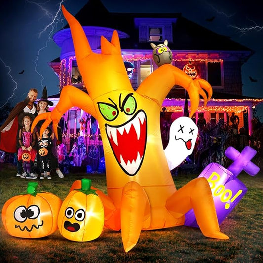 8FT Halloween Inflatable Decorations Outdoor, Halloween Decoration Outdoor Inflatable Spooky Pumpkin Tree with LED Blow Up Inflatables for Holiday Garden Yard Lawn Décor