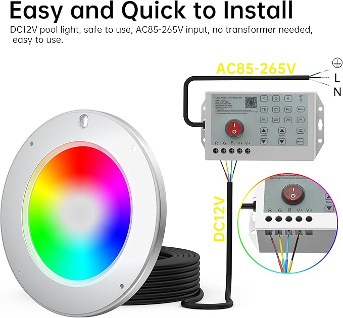 Venste 10 Inch Multicolor Smart Pool Light with 50 Foot Cord for Swimming Pool