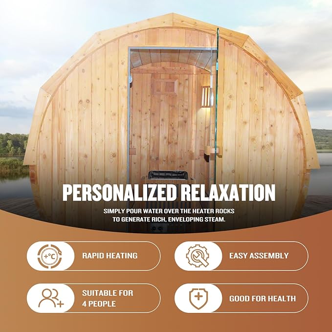 Outdoor Traditional Sauna 4-5 Person Wooden Saunas, 6’x6’Steam Wet Finnish Carbonized Spruce Wood Sauna 240V with 4.5KW Heater,Sauna Stone,Water Bucket,Ladle,LED Lights