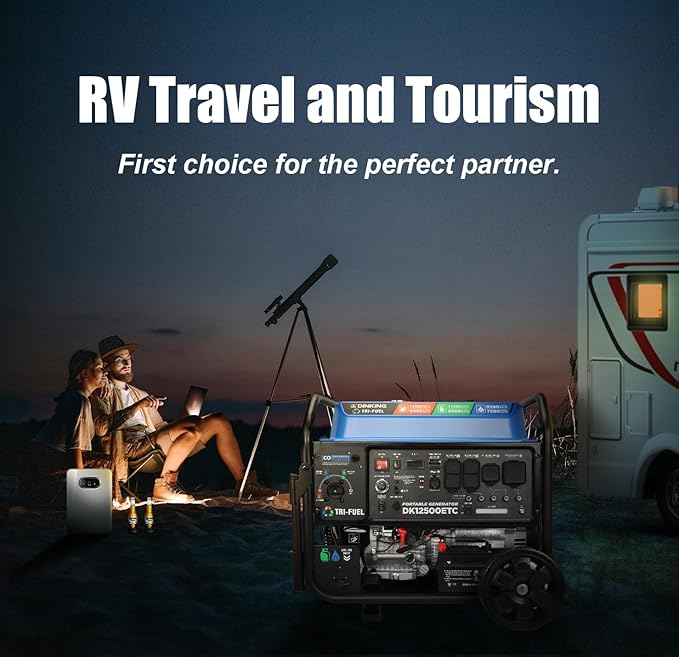 DK Upgraded 12500W Tri-fuel Generator, Remote Electric Quick Start, 10.5 Gal Super Tank, 120V 240V, CARB EPA Compliant Gas Propane or NG Powered Back Up (DK12500ETC)