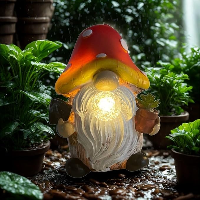 Solar Mushroom Gnomes Garden Statues Outdoor Decor with Night Glow,Cute Fairy Garden Statues for Yard,Pathway,Lawn Art Ornamen,Spring,Easter,Birthday Christmas Women Mom Gift Idea (Red)