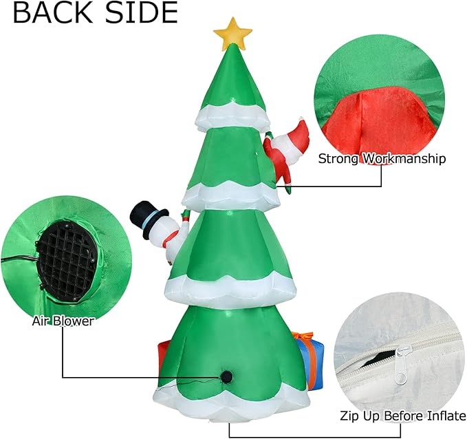 9Ft Christmas Inflatable Decoration Green Christmas Tree with Build in LED, Blow up Inflatable Tree with Multicolor Gift Boxes and Star for Christmas Party Indoor, Outdoor, Yard, Garden, Lawn Décor
