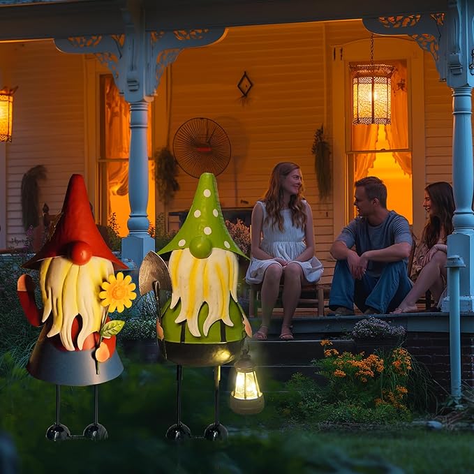 HONGLAND Solar Garden Gnomes Outdoor Statue -18 Inch Gnomes Decorations for Outside with Solar Lantern -3D Outdoor Figurines for Patio Yard Lawn Porch