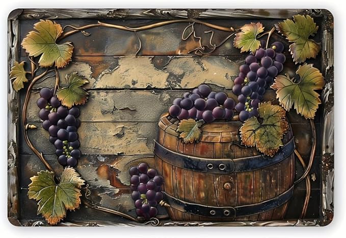 Vintage Grape Wine Metal Tin Sign - Rustic Wall Decor For Home, Office, Bar, Cafe & Garage, Indoor/Outdoor Hanging Art, 12X8 Inches