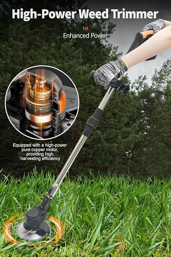 Cordless Weed Wacker,Electric Weed Eater,2 Batteries,Grass Trimmer Cordless,Black-A