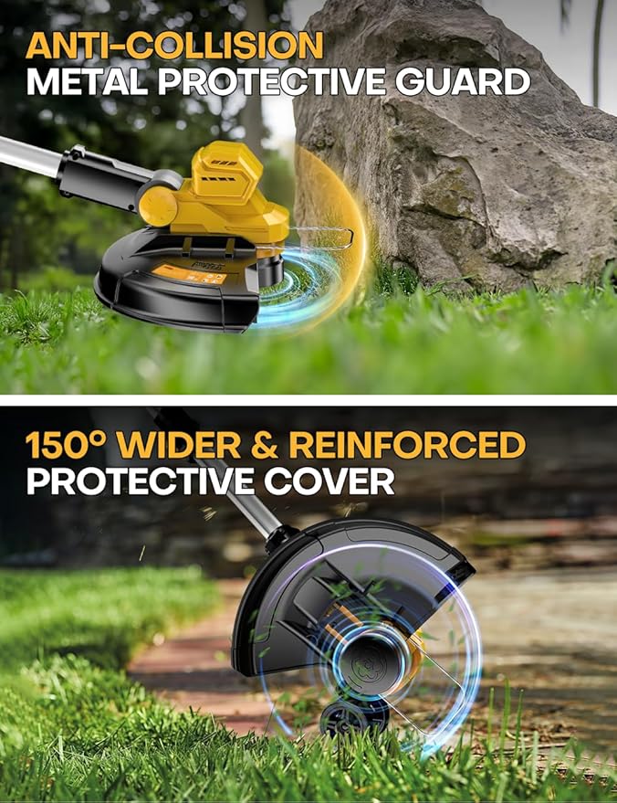 Cordless Weed Wacker, for Dewalt 20V Battery, 3 in 1 Battery Powered Weed Eater & Edger & Mower with Auto Line Feed, 20000 RPM 12 Inch Brushless Grass Trimmer, 6 Line Spools String Trimmer for Lawn
