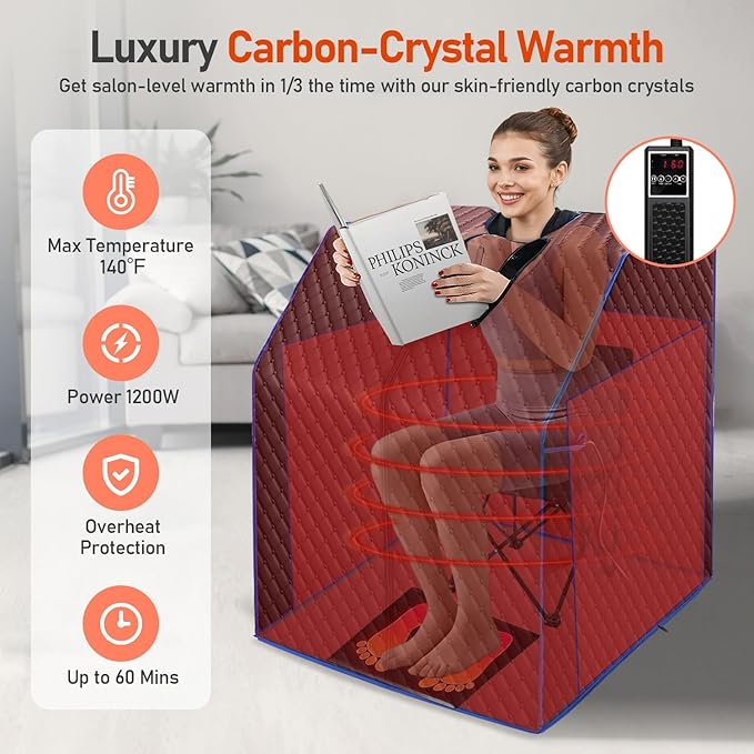 Infrared Sauna Box for Home, Portable Personal Dry Sauna for Weight Loss and Detox, Carbon Crystal Heating, 9 Levels, 3.3'x2.9'x2.6'