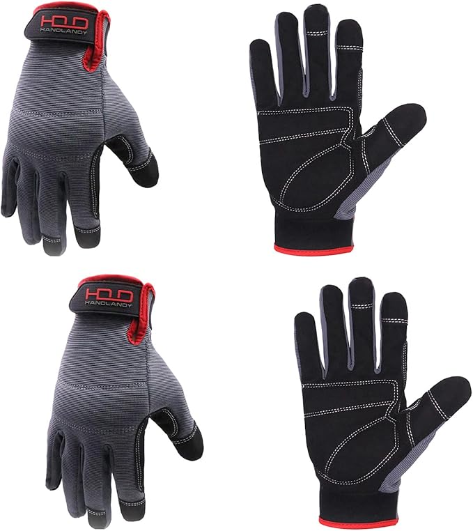 HANDLANDY Work Gloves for Men & Women, Utility Mechanic Working Gloves Touch Screen, Flexible Yard Work Gloves