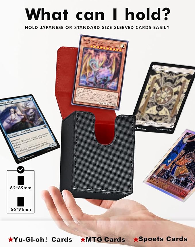 ZLCA Card Deck Box Fits YuGiOh TCG, Card Storage Box with Dividers Holds 100+ Sleeved Cards, Premium Card Deck Case Compatible with CCG Trading Cards (Black&Red,Puzzle)