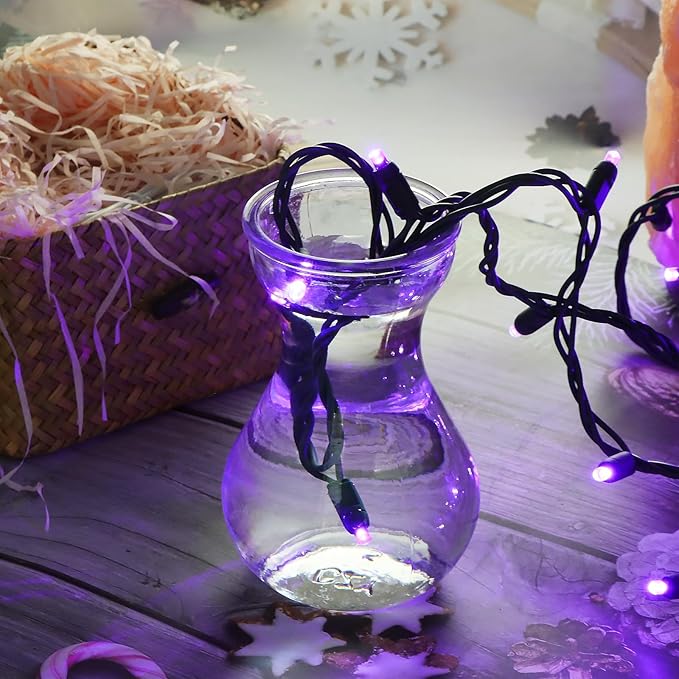 100 LED 5MM Purple Christmas Lights, 33FT Indoor/Outdoor String Light, Mini Lights for Garden, Patio, Christmas Trees - Green Wire, Commercial Grade, UL Listed