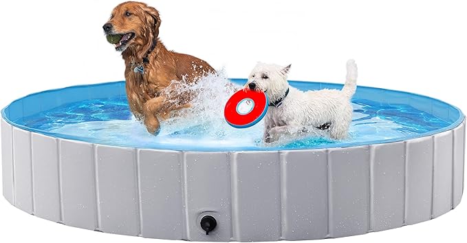 Yaheetech Foldable Dog Pool Collapsible Hard Plastic Dog Swimming Pool Portable Pet Pools Doggie Wading Pool Bath Tub for Puppy Small Medium Large Dogs, 71 x 12 Inches Gray