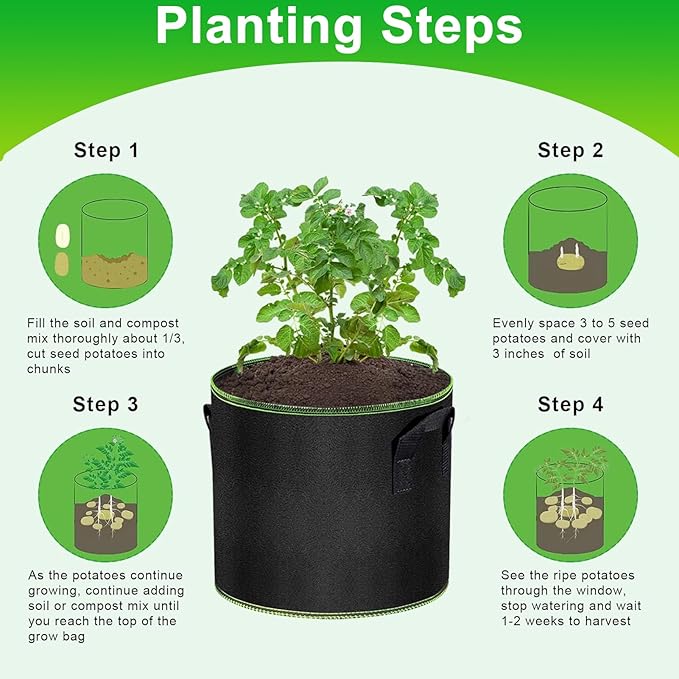 Grow Bags - Potato Grow Bags - Thickened Fabric Pots - Large Grow Bags - Tomato Vegetables Grow Bags (6 Pack(3 Gallon))