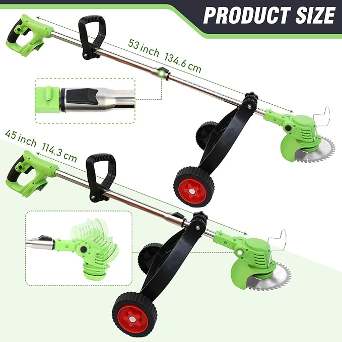 ALSO GO Cordless Weed Wacker, Electric Grass Trimmer with 2pcs 21V Batteries, 3 in 1 Stringless Trimmer, Battery Powered Lawn Edger with Wheels, Lightweight Brush Cutter for Garden Yard Lawn