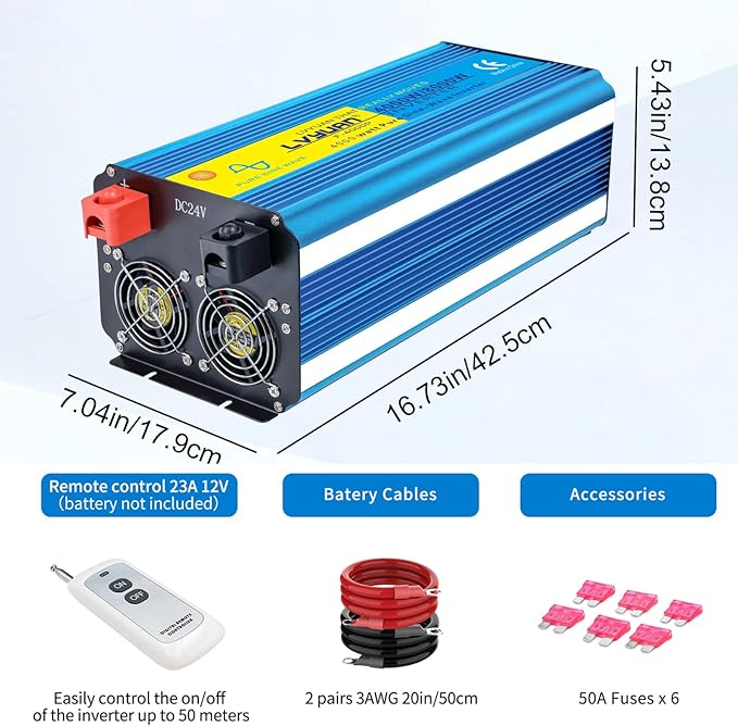 Yinleader 4000W Pure SINE Wave Power Inverter DC 24V to 110V/120V AC Converter w/Wireless Remote Control LED Display 1 USB Port, 4 AC Outlets for RV Truck Solar System Emergency