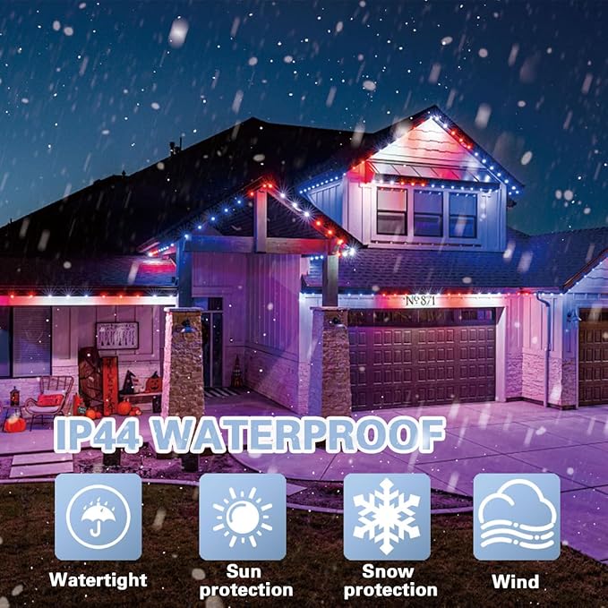 66ft Patriotic String Lights - Red White Blue Mini Lights, 200 LED Transparent Wire Fairy Starry String Lights Plug in, 11 Lighting Modes for Outdoor Tree Party Decoration (Red White Blue)