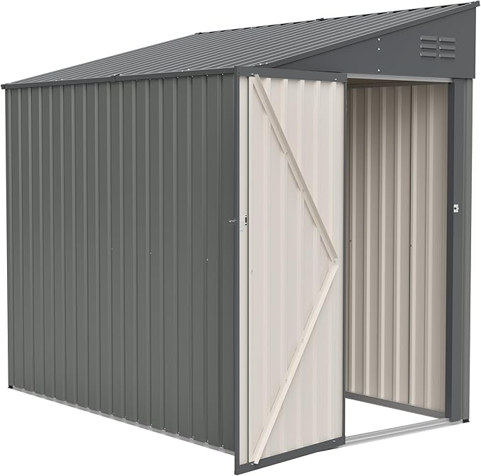 4x7 Ft Outdoor Storage Shed - Heavy Duty Metal Garden Shed, Galvanized Steel with Weather Protection, Lockable Tool & Bike Storage, Space-Saving Lean-to Design for Backyard (Olive Gray)