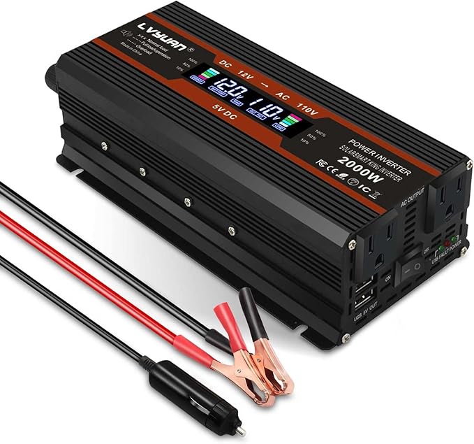 IpowerBingo 1000W/2000W (Peak) Car Power Inverter 12v to 110v DC to AC Converter with Dual AC Outlets LCD Display,1000 Watt Power Inverters for Vehicles Car RV Truck1