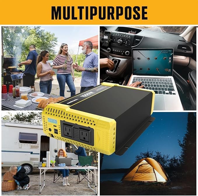 Krieger 1500 Watt 12V Pure Sine Inverter Dual AC Outlets & USB, Installation Kit Included, Automotive Portable Power for Tools, Camping & Car Accessories - ETL Approved