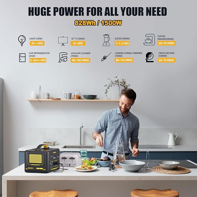 VTOMAN Jump 1500X Portable Power Station, 828Wh LiFePO4 (LFP) Battery, 1500W (3000W Peak) Solar Generator with Expandable Capacity, 3x Pure Sine Wave 1500W AC Outlets, 2xPD 100W, 3x Regulated 12V DC
