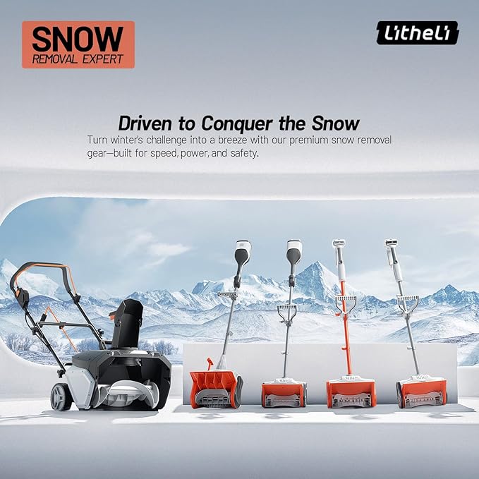 Litheli Electric Snow Shovel Cordless 20V, Brushless Lightweight Battery Powered Snow Blower with 4.0Ah Battery, Easy Snow Removal Tool for Driveways, Sidewalks, Patios and Decks