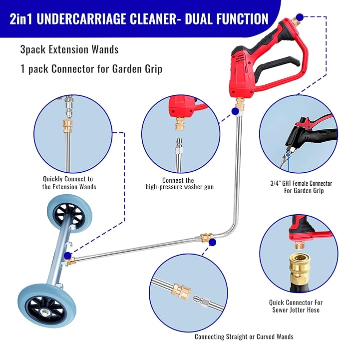 Selkie Pressure Washer Undercarriage Cleaner, 16 Inch Undercarriage Car Washer, Pressure Washer Under Car Cleaner with 3 Pcs Extension Wand, 4000 PSI Connect, Additional 1.1 mm Orifice Nozzle