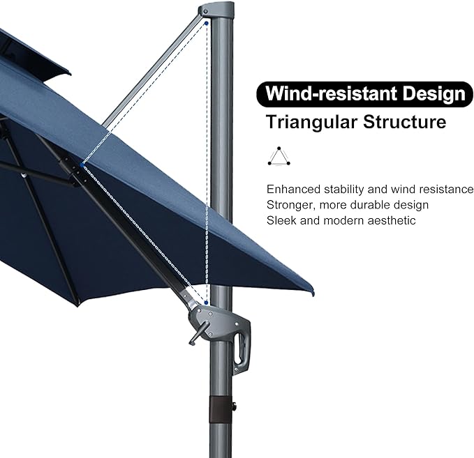 PURPLE LEAF 10 FT Cantilever Patio Umbrella Outdoor Umbrella with 220lbs Base Large Square Windproof Offset Umbrella for Pool Deck Garden, Ocean Slate