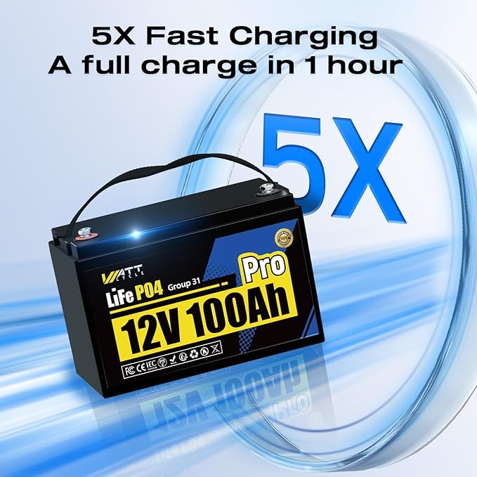 Wattcycle 2Pack 12V 100Ah LiFePO4 Lithium Battery, BCI Group 31,Deep Cycle Up to 15000 Cycles, 110A BMS, Low Temperature Protection, 10 Years Lifespan, Perfect for RV/Home Energy Storage