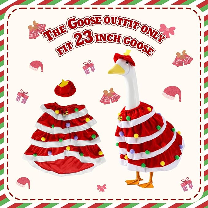 RAWILL 1PC Christmas Porch Goose Outfits,Old Lady Goose Santa Clothes for 23'' High Cement or Plastic Porch Costume for Yard Lawn Outdoor Garden Patio Xmas Holiday Decor（RED）