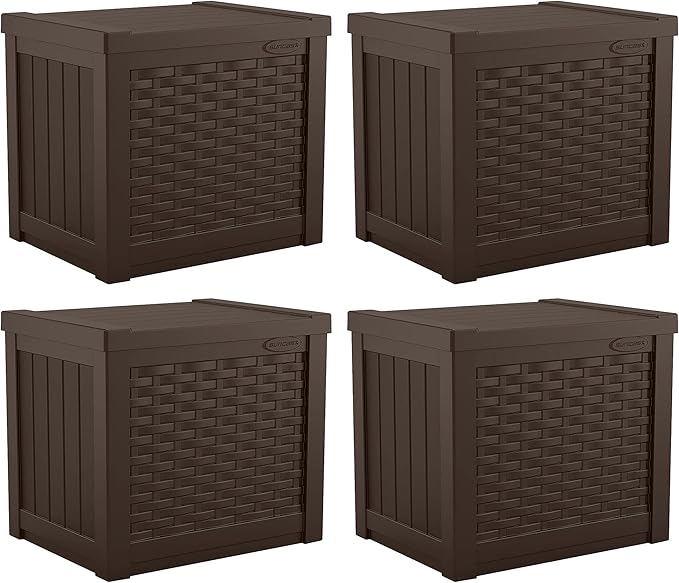 Suncast 4 Pack 22-Gallon Small Deck Box - Lightweight Resin Storage Container and Seat for Patio Cushions and Gardening Tools - Store Items on Patio, Garage, 22.5"L x 17"W x 22.5"H, Yard - Java Brown