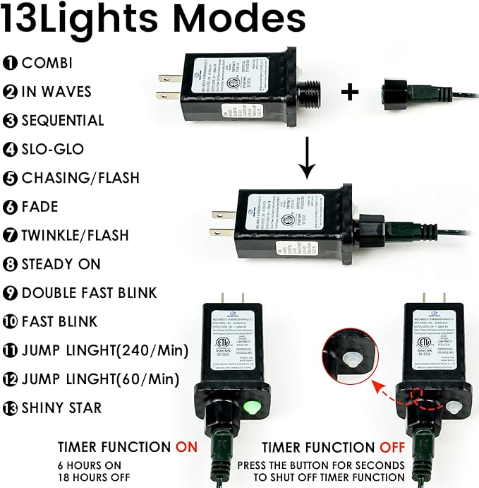 Connectable 300LED 99Ft 13Modes String Lights Indoor Outdoor | Extendable Green Wire Warm White Christmas Tree Lights with Timer | Twinkle Fairy Light Plug in for Xmas Tree Garden Decor(Warm White)