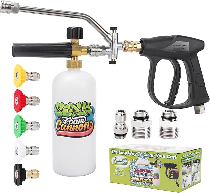 Foam Cannon for Pressure Washer, Dual Connector Foam Gun with 5 Nozzle Tips, 3/8" Swivel Quick Connect, M22-14mm & M22-15mm Fittings