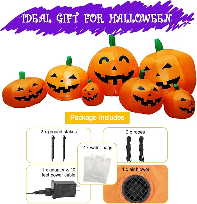 7.5 FT Halloween Inflatables Decorations Pumpkin, Halloween Decorations Outdoor, Build-in LED Light Set, Halloween Blow Ups Inflatables for Yard Lawn Garden Décor Party Holiday