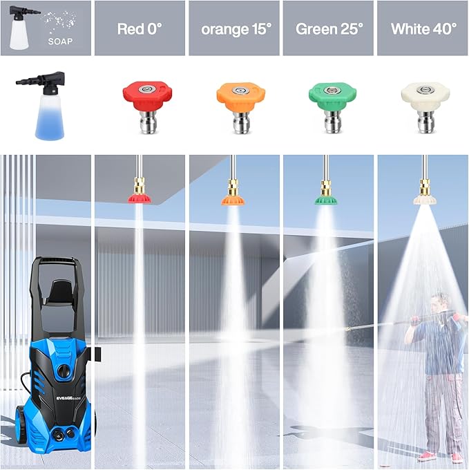 EVEAGE Electric Powerful Pressure Washer - 3500PSI Max 2.5GPM Power Washer with 20FT Hose 4 Quick Connect Nozzles, Soap Tank Clean Cars, IPX5 Car Wash Machine/Car/Driveway/Patio Clean