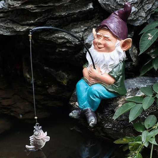 Garden Gnomes Outdoor Statue, Gnome Decorations for Yard 9.7'' Fishing Gnome Statue Outdoor Garden Decor, Fishing Guy for Waterfalls or Koi Pond Decor, Gifts for Women, Mom or Birthdays