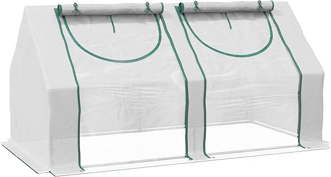 Outsunny 6' x 3' x 3' Portable Greenhouse, Garden Green House with 2 PE/Plastic Covers, Steel Frame and 2 Roll Up Windows, Clear