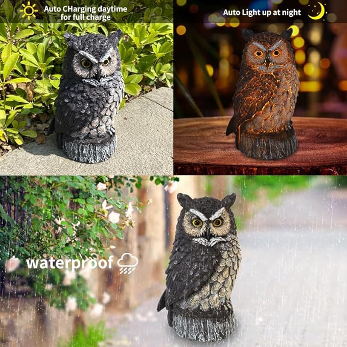 Solar Powered Owl Garden Statue Outdoor Decoration with Solar Lights Sculpture for Porch Patio Lawn and Yard Decoration Christmas Housewarming Gift for Mom