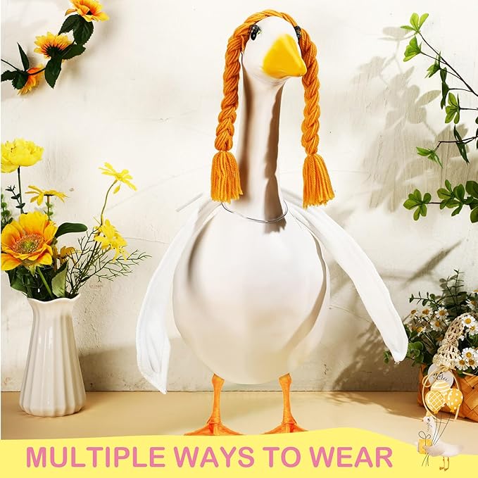 Aliceset 6 pcs Porch Goose Wings with Wigs Eyelash Cute Goosey Braid Wigs PoseAble Wings Reusable 3D Salon Eyelashes with Color for 23/17'' Outdoor Patio Yard Lawn Art Decoration