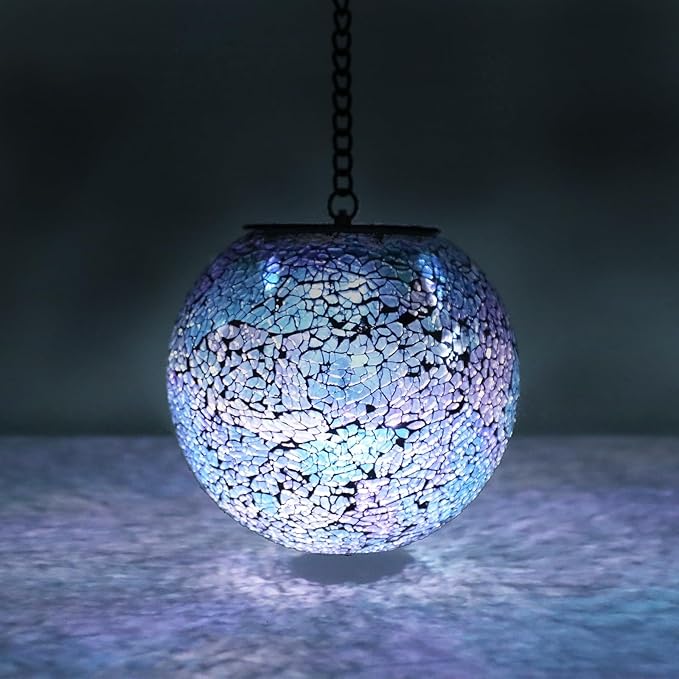 Solar Hanging Lantern Solar Outdoor Lanterns Mosaic Gazing Ball Outdoor Hanging Lights Outdoor Lights Waterproof Garden Patio Pathway & Yard Décor Blue