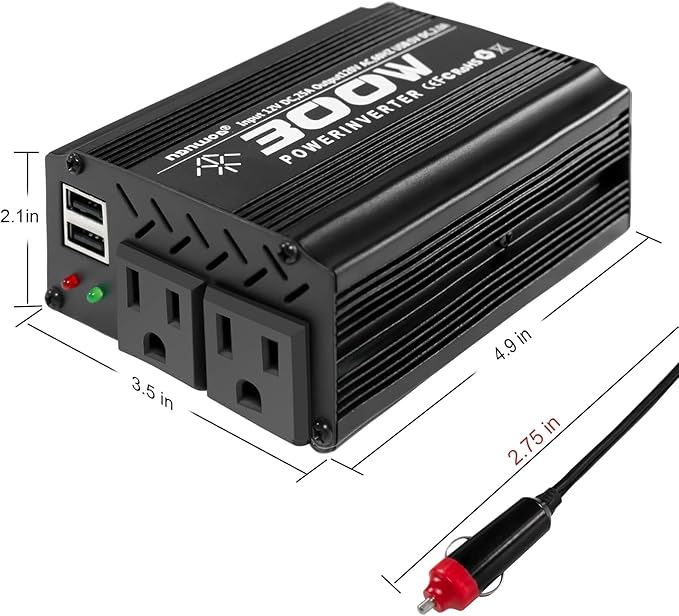 300W Power Inverter DC 12V to 110V AC Car Inverter with 4.2A Dual USB Car Adapter